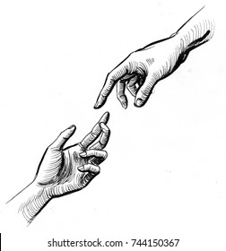 Two Hands Reaching Out Drawing